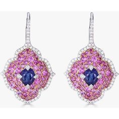 Dazzle in the vibrant hues of these Pacha on Wire Earrings from Piranesi. Delicately crafted with 1.66 carats of Oval Blue Sapphires and 2.87 carats of Round Pink Sapphires, these earrings are a true feast for the eyes. The sparkling 0.65 carats of Round White Diamonds beautifully enhance the blue and pink sapphires, adding a touch of luxury to this already exquisite piece of jewelry. These earrings are made from 18K White and Rose Gold with a collapsible post, ensuring comfort and security whil Elegant Multicolor Earrings For Formal Occasions, Luxury Pink Multi-stone Earrings, Elegant Multicolor Earrings, Elegant Multicolor Diamond Earrings, Elegant Multicolor Oval Earrings, Pink Multi-stone Earrings Fine Jewelry, Pink Multi-stone Round Earrings, Sapphire Earrings With Pave Setting, Pink Multi-stone Earrings In Fine Jewelry Style