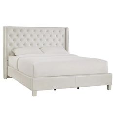 Homelegance By Top-Line Vaughn Faux Leather Crystal Tufted Bed Ivory White Faux Leather Full Size Bed Dimensions, Tufted King Bed, Bed Full, Wingback Bed, Tufted Bed, Leather Headboard, Bed Queen, Upholstered Panel Bed, Standard Bed