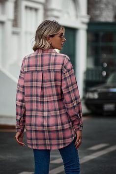 Women's Plaid Coat Oversized Long Sleeve Lapel Button Down Fall Oufit Plaid Shirt Boyfriend Plaid Shirt, Plaid Long Sleeve Shirt, Cardigan Style, Saint John, Cardigan Shirt, Long Sleeve Plaid Shirt, Plaid Fashion, Cardigan Fashion, Winter Casual