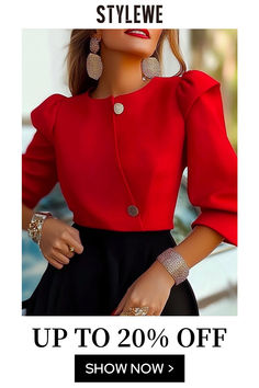 Chic Long Sleeve Tops With Buttons, Chic Solid Color Office Shirt, Solid Long Sleeve Tops With Back Button Closure, Formal Solid Color Tops With Buttons, Solid Color Tops For Workwear With 3/4 Sleeves, Casual 3/4 Sleeve Tops For Office, Solid Color Top With 3/4 Sleeves For Work, Solid Color Workwear Tops With 3/4 Sleeves, Solid Workwear Tops With 3/4 Sleeves