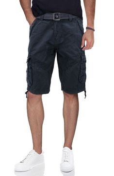 Ideal for everyday wear, these belted cotton cargo shorts deliver casual style with functional utility. 11" rise, 11" inseam (size 32) Belted waist Zip fly with button closure Front slant pockets Back button flap pockets Leg cargo pockets Woven construction Drawstring tie hems 100% cotton Machine wash cold, tumble dry low Imported Model stats: 6'1" height, 32" waist. Model is wearing size 32. Short Cotton Cargo Pants With Belt Loops, Bermuda Cotton Cargo Shorts With Belt Loops, Relaxed Fit Cotton Cargo Shorts With Belt Loops, Bermuda Cotton Cargo Shorts With Multiple Pockets, Outdoor Cotton Shorts With Belt Loops, Designer Shorts, Cargo Shorts, Short Outfits, Nordstrom Rack