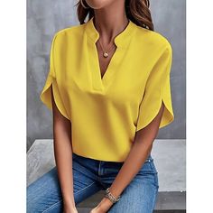 Season:Summer; Fabric:4-Way Stretch Fabric; Look After Me:Wet and Dry; Gender:Women's; Size Suggestion:standard size, select your usual size; Thickness:Regular; Style:Elegant; Elasticity:Inelastic; Tops Type:Blouse,Dressy Tops; Occasion:Daily; Fit Type:Regular Fit; Pattern:Solid / Plain Color; Design:Sexy; Neckline:V Neck; Sleeve Type:Split Sleeve; Listing Date:06/05/2024; Production mode:Self-produce; Bust:; Length:; Fit US Size:null; Fit UK Size:null; Fit EU Size:null; Print Type:non-printing; Sleeve Length:Short Sleeve Elegant Blouses, Loose Shirts, Oversized Top, V Neck Blouse, Chiffon Blouse, Outfit Casual, Botswana, Womens Tunics, Tankini Top