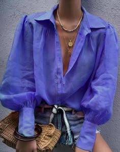 여름 스타일, Camisa Social, Orange Blouse, Women Blouses, Chic Me, Trend Fashion, Lantern Sleeve, Office Lady, Mode Inspiration