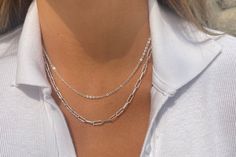 Minimalist Multi-strand Chain Necklace, Silver Double Strand Layered Necklace For Everyday, Delicate Silver Layered Choker Necklace, Delicate Silver Choker Layered Necklace, Silver Minimalist Layered Necklace With Double Chain, Dainty Silver Chain Necklace For Layering, Silver Minimalist Multi-strand Layered Necklace, Silver Double Strand Chain Necklace For Everyday, Sterling Silver Double Chain Necklace For Layering