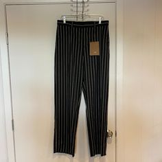 These Pants Are New With Tags. They Ae A Men's Size Us 38 Waist. Eu Size 48. Length Has Been Professionally Tailored, Hemmed Up 3.5 Inches. Inseam Length - 33 Inches Waist - 38 Inches Rise - 13 Inches Striped Tapered Leg Dress Pants For Formal Occasions, Tailored Tapered Leg Pants With Vertical Stripes, Tailored Tapered Leg Bottoms With Vertical Stripes, Tailored Pants With Vertical Stripes And Tapered Leg, Workwear Bottoms With Contrast Stripes And Straight Leg, Classic Striped Tapered Leg Dress Pants, Tailored Striped Dress Pants With Straight Leg, Tailored Striped Straight Leg Dress Pants, Tailored Striped Bottoms For Work