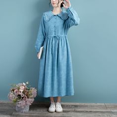 Details: Item Type: Dress Main Material: Cotton Linen Season: Spring, Autumn Style: Leisure, Daily Pattern Type: Embroidery Waist Type: Loose Fit Type: Loose fit/ Pullover Size: One Size Length: 118.00 cm/ 46.46 " Bust: 106.00 cm/ 41.73 " Shoulder: 41.00 cm/ 16.14 " Sleeve: 60.00 cm/ 23.62 " Embroidery Dress, Color Rosa, Dress First, Ladies Day, Suits You, Cotton Linen, Wedding Accessories, Pink Purple, Red And Blue