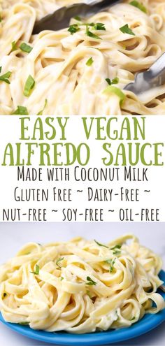 an image of easy vegan alfredo sauce made with coconut milk