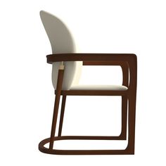 a chair with a wooden frame and white upholstered seat, viewed from the front