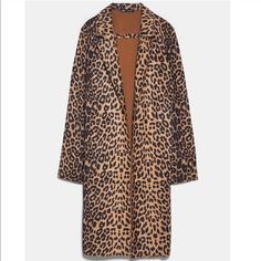 Animal Print Faux Suede Coat Elegant Leopard Print Winter Outerwear, Elegant Winter Leopard Print Outerwear, Elegant Leopard Print Outerwear For Winter, Elegant Leopard Print Outerwear For Work, Chic Leopard Print Outerwear For Fall, Zara Brown Long Coat, Chic Leopard Print Long Sleeve Outerwear, Chic Leopard Print Spring Outerwear, Glittery Dress