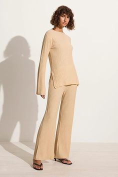 Santi Pant Beige - Faithfull the Brand Ribbed Knit Pants, Maxi Dress Sale, Faithfull The Brand, Ribbed Knit Top, Pants Design, Knit Pants, Tunic Length, Textured Knit, Shop Maxi Dresses