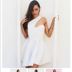 Beautiful Skater Dress. Brand New With Tags. Great Quality Material. Brand: Nunu White One-shoulder Mini Dress For Spring, White One-shoulder Mini Dress For Date Night, White One Shoulder Mini Dress For Date Night, White One-shoulder Mini Dress, White One-shoulder Flirty Dress, White One Shoulder Flirty Dress, Sheer Overlay Dress, Denim Bodycon Dress, Strapless Bodycon Dress