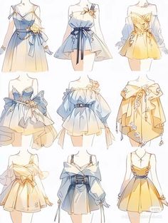 several different types of dresses with bows on them