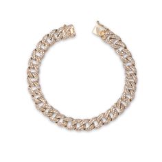 Our favorite signature piece with beautiful micro-pave diamonds covering the entire surface of the tightly woven Cuban link bracelet. A nearly invisible setting covered with diamonds makes the bracelet a complete 360 degrees of diamond luster. The unique and timeless design of our signature bracelet allows the confident woman to expresses her femininity. 14K gold 2.98 ct diamonds for 7 inch length and up (ct diamonds vary upon length) 23.56 grams gold (7 inch length, varies upon length) 1444 plus white diamonds, micro-pave (7 inch length, varies upon length) G/H color diamonds Secure insert clasp for comfort and loop safety, diamonds continuous on clasp Available in Yellow Gold, Rose Gold and White Gold Made with love in Los Angeles Complimentary gift wrapping provided Luxury Iced Out Yellow Gold Diamond Bracelet, Luxury Diamond Curb Chain Bracelets, Luxury Diamond Bracelet With Curb Chain, Diamond Cuban Link Chain Bracelets, Luxury Cuban Link Tennis Bracelet With Cubic Zirconia, Luxury Diamond White Bracelets With Rhinestones, Luxury Cubic Zirconia Cuban Link Tennis Bracelet, Luxury Diamond Link Chain Bracelet, Luxury Cubic Zirconia Bracelet With Curb Chain