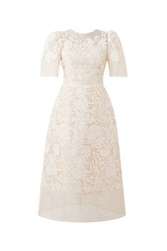 Isabella A-line Leg Of Mutton Sleeved Lace Midi Dress | MEAN BLVD Beige A-line Midi Dress For Wedding, Off White A-line Wedding Dress, Chic Beige A-line Lace Dress, Beige A-line Lace Wedding Dress, Beige A-line Lace Dress, Elegant Beige A-line Lace Dress, White A-line Midi Dress For Wedding, Beige Midi Lace Dress For Formal Occasions, Feminine Beige Midi Dress For Wedding