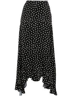 black/white polka dot print asymmetric design mid-rise A-line tiered skirt ankle-length asymmetric ruffle hem We've partnered with Good On You — an independent agency that rates how brands perform in relation to their impact on the planet, people and animals, with a multi-criteria rating simplified to a five points scale. In order to be awarded our conscious label, larger brands need to score a minimum of four out of five ('Good'), while smaller brands must score at least three out of five ('It' Womens Pleated Skirt, Planet People, Versace Outfit, Yoko London, City Dress, Five Points, Summer Beach Wear, Asymmetrical Design, Tier Skirt