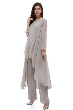 10% off now|Buy Elegant Grey Chiffon Wedding Guest Dress Outfit Trousers With Jacket at wholesale price online. High quality custom-made service pro since 2009. Romantic Afternoon, Outfit Trousers, Evening Reception, Prom Dress Pictures, Sweep Train Prom Dress, Dark Red Dresses, Chiffon Pants, Prom Dresses With Pockets, Red Dresses Classy