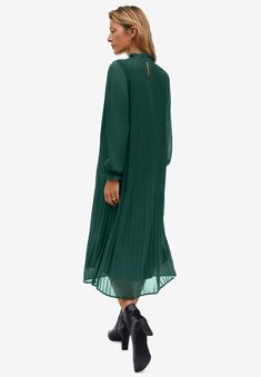 Pleated Midi Dress | Ellos Pleats Fashion, Crinkle Dress, Midi Length Skirts, Pleated Midi Dress, Chiffon Dress, Midi Length, Neck Dress, Bodice, High Neck Dress