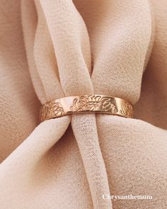 14K Gold Filled Birth Flower Hand Stamped Thick Ring Bands — Priscilla Ma Heirloom Rose Gold Flower Ring, Elegant Adjustable Engraved Flower Ring, Rose Gold Rings With Decorative Band Gift, Elegant Etched Rose Gold Ring, Elegant Engraved Rose Gold Ring, Elegant Etched Rose Gold Engraved Ring, Elegant Adjustable Flower Engraved Ring, Ring Bands, Thick Ring