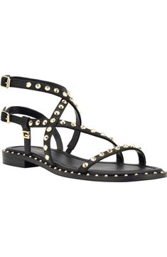 GUESS Yamara Studded Gladiator Sandal (Women) | Nordstrom Studded Gladiator Sandals, Womens Gladiator Sandals, Studded Sandals, Sandal Women, Gladiator Sandals, Black Sandals, Shoes Online, Flat Sandals, Kids Shoes