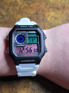 Brand New Custom Casio World Time AE-1200WH Watch -Blue, Green, and Pink Color Screen Mod -High Quality White Resin Rubber Watch Band Strap Strap Size: Strap Width: Interface Size 18mm, the Widest Position of the Strap is 25.5mm. Length: 135mm/80mm - Sent with Original Box with Owners Manual -ALL OF THESE WATCHES ARE CUSTOMIZED AND SHIPPED OUT BY ME. HANDLING TIME (FROM THE TIME OF PURCHASE TO WHEN IT IS SHIPPED MAY BE  3-5 BUSINESS DAYS DEPENDING ON VOLUME OF ORDERS)  -Thanks for Looking.... Now that's a Fire Watch! White Watch With Chronometer, Rectangular Dial, White Watches With Chronometer And Rectangular Dial, White Analog Digital Watch For Outdoor, Casual White Watches For Outdoor, White Analog Watch With Rectangular Dial, White Analog Watches With Rectangular Dial, Casual White Outdoor Watches, White Casual Chronograph Watch, Casual White Chronograph Watch