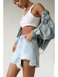 The comfiest denim shorts to wear with EVERYTHING this Spring/Summer are here! - Light Wash denim featuring distressing across the front and back - Fit true to size - Model is 6'1" wearing a size Large in first photos & Model is in a size small in last photos - Fabric: 60% Cotton 37% Polyester 3% Spandex * due to screens and filters colors may vary slightly to photos * Casual Distressed Cutoff Jean Shorts, Distressed High Rise Jean Shorts For Summer, High Rise Distressed Jean Shorts For Summer, Distressed High-rise Jean Shorts For Summer, Mid-rise Distressed Jean Shorts For Summer, Relaxed Fit Cutoff Shorts For Day Out, Distressed Denim Shorts For Summer, Relaxed Fit Jean Shorts For A Day Out, Distressed Cotton Knee-length Jean Shorts