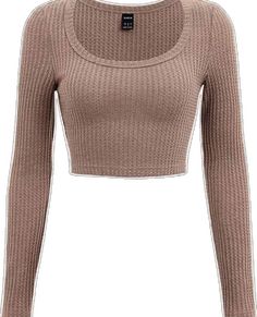 Tops Shein, Crop Long Sleeve, Cropped Long Sleeve, Shein Tops, Knit Crop, Crop Tee, New Day, Rib Knit, Scoop Neck