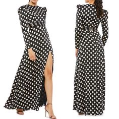 Reposhing This Item I Purchased From @Jenya_h. Loved It, But Ready To Rotate For Something New. Questions? Leave A Comment Below! Polka Dot Maxi Length Evening Dress, Chic Polka Dot Maxi Dress For Evening, Fitted Long Sleeve Polka Dot Maxi Dress, Polka Dot Long Sleeve Formal Dress, Formal Polka Dot Long Sleeve Dress, Polka Dot Gown, Mac Duggal Dresses, Satin Long Sleeve, Mac Duggal