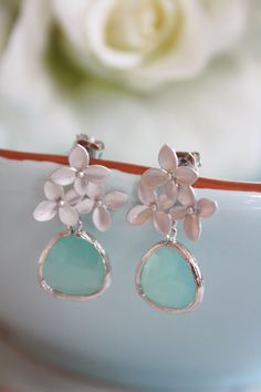 Silver Earrings Floral Earrings Mint Earrings by AvaHopeDesigns Delicate Handmade Earrings For Bridesmaids, Silver Flower Drop Earrings For Bridesmaid Gift, Sterling Silver Earrings For Bridesmaid Gift, Dainty Green Earrings For Wedding, Delicate Sterling Silver Earrings For Bridesmaids, Delicate Silver Earrings For Bridesmaid Gift, Handmade Silver Earrings For Bridesmaid Gift, Delicate Green Flower Earrings For Wedding, Earrings Tiffany