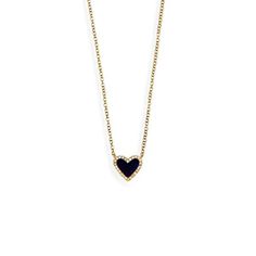 Diamond & Lapis Pendant Chain Necklace 14K Yellow Gold 0.06 Carat Diamond Weight 0.13 Carats of Lapis 17.5" Long 1" Extension Heart: 1/4" Length X 5/16 Width Xo Necklace, Jennifer Miller, Triple Layer Necklace, Charm Choker Necklace, Lapis Pendant, Bar Pendant Necklace, Druzy Earrings, Station Necklace, Large Hoop Earrings