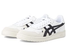 ASICS Sportstyle Japan S - Men's Shoes : White/Black 5 : Heritage style and classic sportiness meet with the ASICS Tiger Japan S sneakers. Casual shoes with leather uppers in a low-top silhouette. Perforated toe box and side panels for added airflow. Lace-up closure for a custom fit. Padded tongue and collar. Breathable textile lining. Padded footbed. Flexible rubber outsole. Imported. Measurements: Heel Height: 1 1 4 in Weight: 14.4 oz Platform Height: 3 4 in Product measurements were taken using size 11, width D - Medium. Please note that measurements may vary by size. Casual Low-top Walking Shoes With Laces, White Casual Slip-on Sneakers With Boost Midsole, Classic Cushioned Lace-up Running Shoes, Athleisure Slip-on Sneakers With Contrast Sole, Classic Lace-up Running Shoes For Sports, White Lace-up Walking Shoes For Streetwear, White Lace-up Walking Shoes With Perforated Toe Box, Classic Lace-up Custom Sneakers For Sports, Casual White Walking Shoes For Sports