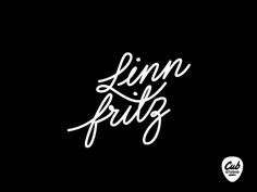 the logo for linn fries, which is written in white ink on a black background