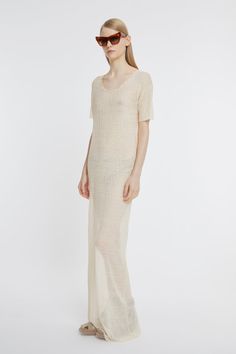 Petar Petrov, T Dress, Cream Dress, Strappy Heels, Knit Patterns, Pattern Making, Ribbed Knit, Full Length, Relaxed Fit