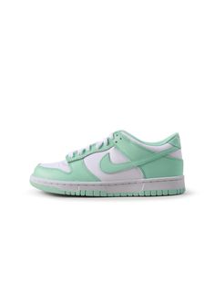 NIKE BIG KIDS DUNK LOW - MINT FOAM NIKE White Casual Sneakers With Contrast Stitching, Casual White Sneakers With Contrast Stitching, White Sneakers With Contrast Stitching For Sports, Trendy Green Color Block Sneakers, Green Sneakers With Contrasting Heel Counter And Round Toe, Green Sneakers With Contrasting Heel Counter, White Color Block Sneakers For Spring, Sporty Color Block Sneakers For Spring, White Low-top Sneakers With Contrast Stitching