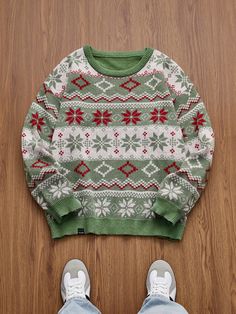 Men's Knit Christmas Pattern Loose Fit Casual Daily Pullover Sweater Green Casual  Wrist-Length Sleeve Knitwear Christmas,Geometric,Striped,All Over Print Pullovers Slight Stretch  Men Clothing, size features are:Bust: ,Length: ,Sleeve Length: Knit Christmas, Women Crew Socks, Tie For Men, Long Sleeve Knit Sweaters, Knitwear Men, Pattern Sweater, Men's Knit, Christmas Knitting, Casual Sweaters