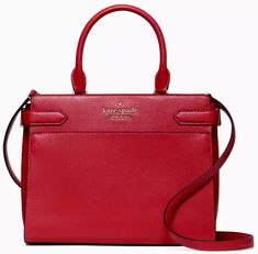 Kate Spade Staci Medium Satchel Color Code: red currant (600) New with Tags; Authenticity Guaranteed! WKRU6951 / Retail $399 we love how classic and feminine a satchel is. you'll love how much space we've added to ours. choosing which color to buy should be your hardest decision--not what to leave behind. Note: Saffiano leather bags may have handle-shaped indentations on the sides. This is not a defect. The indentations will fade away after some use. DETAILS 8.62"h x 10.87"w x 5"d handle drop: 5" drop: 22" saffiano leather 2 way spade jacquard lining metal pinmount logo satchel with drop in top zip closure 2 interior slip pockets dust bag not included imported style # wkru6951 v.11 BUY WITH CONFIDENCE: · Everything we sell is BRAND NEW & AUTHENTIC and purchased at CalvinKlein.com, Calvin K Classic Red Satchel With Gold-tone Hardware, Kate Spade Red Satchel Bag, Kate Spade Red Travel Bag, Kate Spade Red Bag, Luxury Red Kate Spade Bag, Kate Spade Staci, Kate Spade Outlet, Code Red, Red Currant