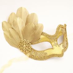 Gold Embroidery Masquerade Mask With Gold Feathers Venetian | Etsy Gold Fantasy Masquerade Mask For Party, Gold Fantasy Style Masquerade Mask For Party, Gold Costume Masks For Halloween, Gold Venetian Masquerade Mask For Halloween, Venetian Gold Masquerade Mask For Halloween, Gold Venetian Mask For Halloween, Fantasy Masquerade Mask For Wedding And Mardi Gras, Gold Eye Mask For Halloween Masquerade, Fantasy Gold Headpiece For Costume