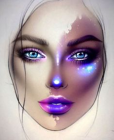 Airbrush Creative Makeup, Colorful Drag Makeup, Purple Avant Garde Makeup, Drag Makeup Purple, Graphic Makeup