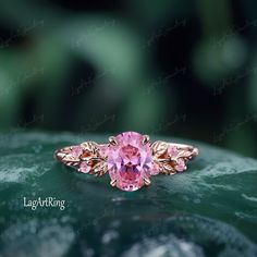 Oval cut Pink Sapphire Engagement ring Rose Gold Promise Ring Leaf Nature Inspired Bridal Ring Sept Gemstone Ring anniversary gifts Jewelry Ring Details: - Theme:Romantic Wedding & Engagement - comfortable band - Stone:6*8mm lab created pink sapphire Side stones: lab created pink sapphire - Total weight: 0.09 ctw (High Quality) - ring band width :1.5mm - ring thicknesses:1.2mm Wedding Band:0.065ctw Stones: 0.065ctw lab created pink sapphire +moissanite - ring band width :1.5mm - ring thicknesses Pink Cluster Ring With Round Cut For Gift, Pink Cluster Ring For Gift - Fine Jewelry, Pink Cluster Ring As A Gift, Pink Gemstone Flower Ring For Promise, Pink Cluster Ring As Gift In Fine Jewelry Style, Pink Gold Open Ring Jewelry For Wedding, Pink Cluster Ring For Gift In Fine Jewelry Style, Pink Cluster Ring Gift, Pink Gold Solitaire Wedding Jewelry