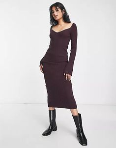 River Island sweetheart neck body-conscious dress in burgundy | ASOS Body Conscious, Neck Bodycon Dress, Sweetheart Neck, River Island, Peplum Dress, Access Denied, Must Haves, Asos, Bodycon Dress