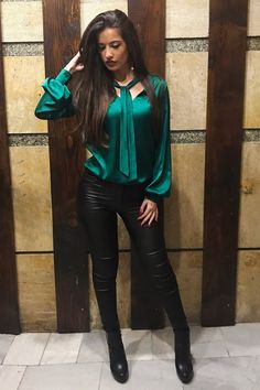 Elegant Blouse For Night Out, Elegant Green Workwear Shirt, Elegant Green Shirt For Workwear, Chic Party Shirt, Elegant Green Tops For Party, Formal Tie Neck Shirt For Fall, Elegant Solid Color Tie Neck Tops, Elegant Tie Neck Top For Night Out, Classic Satin Blouse For Night Out