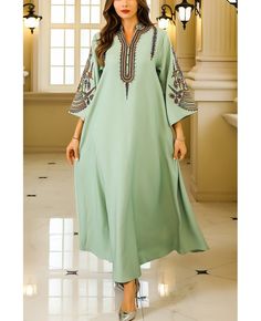 Get 10% off now! Buy exotic embroidered modest women kaftans muslim dress at cheap price online. Free stable shipping and pro custom service since 2009. Green Embroidered Neckline Dress For Eid, Green Embroidered Floor-length Thobe, Green Embroidered Kaftan For Eid, Floor-length Embroidered Thobe For Eid, Modest Embroidered Maxi Dress For Eid, Long Sleeve Kaftan With Embroidered Neckline For Eid, Modest Embroidered Dress For Eid, Modest Floral Embroidered Dresses For Eid, Modest Women