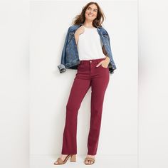 Nwt Maurices M Jeans Mulberry High Rise Slim Boot Pants Sz M 69% Cotton 24% Recycled Polyester 5% Rayon 2% Spandex Slim Boot High Rise Ultimate Stretch Button Zip Closure Finished Hem Ultra Curve Pet & Smoke-Free Home Fast Shipping Casual Burgundy Straight Leg Bottoms, Red Wide Leg Jeans For Work, Mid-rise Burgundy Pants For Fall, Mid-rise Burgundy Fall Pants, Burgundy Mid-rise Pants For Fall, Burgundy Straight Leg Bottoms With Pockets, Casual Burgundy Straight Leg Jeans, Red Straight Leg Jeans For Work, Red High Waist Jeans For Work