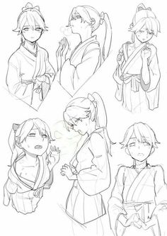 some sketches of people in kimonos