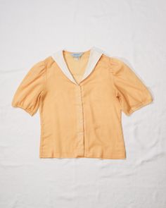 Large Collar Blouse, Cotton Button-up Tops With Contrast Collar, Orange Fitted Collared Shirt, Fitted Orange Collared Shirt, Fitted Collared Orange Shirt, Fitted Cotton Tops With Sailor Collar, Orange Collared Top With Button Closure, Fitted Cotton Top With Contrast Collar, Fitted Cotton Tops With Contrast Collar