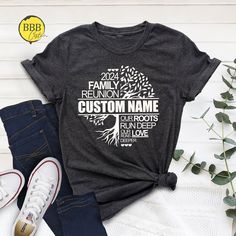 Custom Family Reunion Shirt, Reunion Shirt 2024, Family Name Shirt, Family Tree Tee, Custom Matching Family Shirt, Reunion Shirt, Family Tee - NOTE  We will use Black design for White, Athletic Heather, Pink, Natural, Mint and Heather Peach. White design for all other colors. Dear Customer, We're here to give you best Family shirt options for you. We want to make everyone smile with our cute , stylish and trendy graphic T-shirts. We can assure you this shirt will be perfect Family gift whether you will buy it yourself or for someone else. 1. Important Check size chart before you purchase 2. How to Order * Pick your shirt type and size Your design will be printed on the front.  *Pick your t-shirt color **note; tote bag is available in natural color only** 3.Production  Processing time is 1- Family Reunion Tshirt Design, Reunion Tshirt Design, Family Reunion Shirt, Matching Family Shirt, 2024 Family, Family Reunion Shirts, Reunion Shirts, Tee Tree, Family Shirts Matching