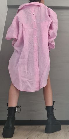 New Collection Pink Linen Asymmetric Shirt Open Back Shirt - Etsy Egypt Wholesale Clothing Vendors, Asymmetric Shirt, Open Back Shirt, Boutique Wholesale, Loose Tunic, Shirt Oversize, Back Shirt, Oversized Tunic, Pink Linen