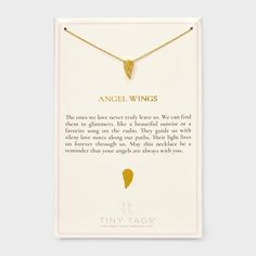 ANGEL WING The ones we love never truly leave us. We can find them in glimmers, like a beautiful sunrise or a favorite song on the radio. They guide us with silent love notes along our paths. Their light lives on forever through us. May this necklace be a reminder that your angels are always with you. Silent Love, Ethereal Elegance, Tiny Tags, Gold Angel Wings, Angel Wing Necklace, Angel Wing Pendant, Gold Angel, Trending Necklaces, Daisy Necklace