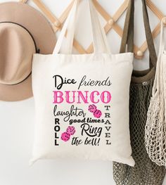 "Bunco Gift Canvas Tote Bag Bunco Word Cloud Bunco Dice Bunco Supplies Bunco Friend Gifts Measuring at 15.75\"h x 15.25\"w and with a handle length of 21.5\", these tote bags are with 100% cotton sheeting. Add their reinforced handle stitching to the mix, and you got a reliable bag rich in both practicality and durability." Bunko Gifts, Bunco Dice, Bunco Gifts, Word Cloud, Friend Gifts, Ink Stain, Make Color, Waterproof Fabric, Canvas Tote Bag