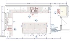 the kitchen floor plan is shown with measurements