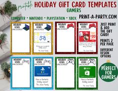 holiday gift card templates for gamers and print - a - party com, perfect for christmas